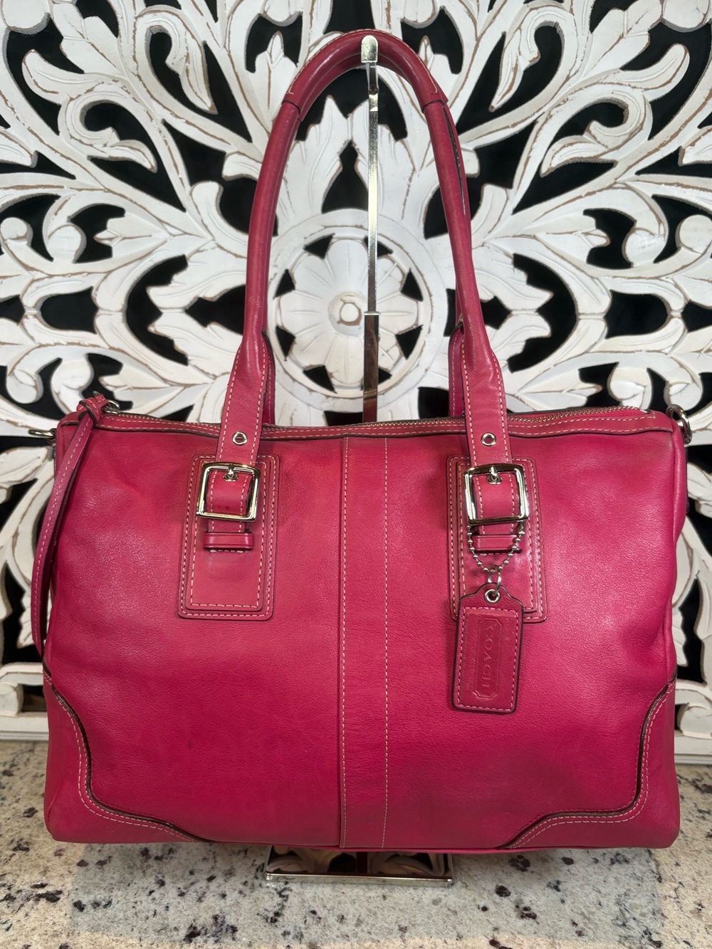 Coach F13811 Hamilton Legacy Leather Satchel Tote Raspberry